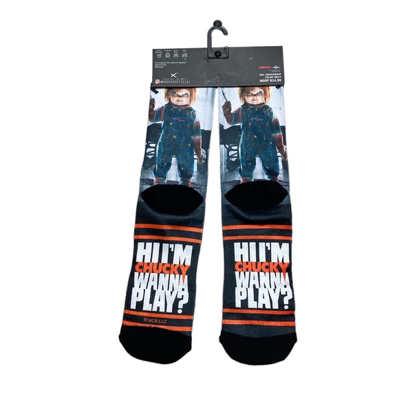 Odd Sox Chucky Hi I’m Chucky Wanna Play Crew Novelty Socks Halloween Childs Play - Picture 2 of 10